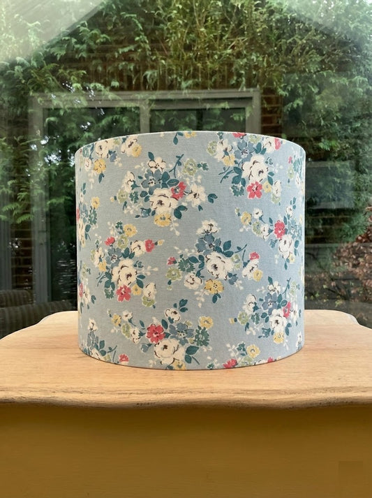 Blue Floral Drum Lampshade | Duck Egg Roses & Wildflowers Print