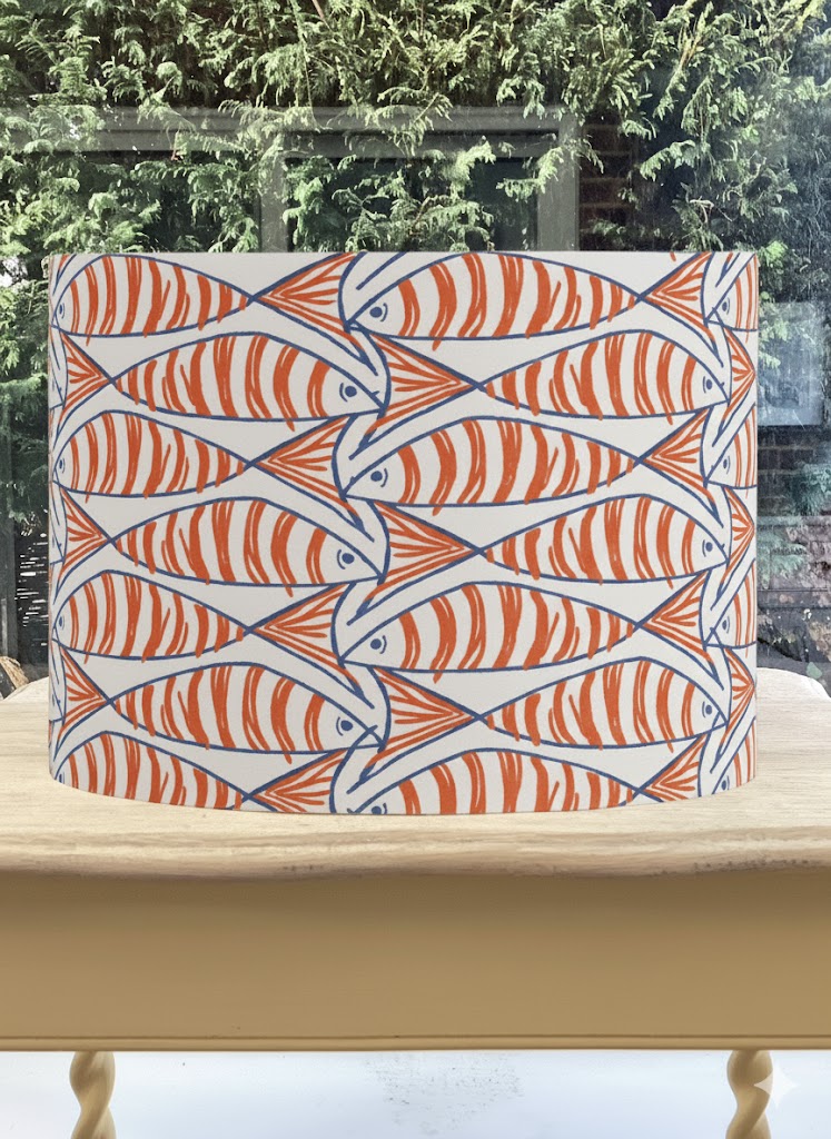 Coastal Nautical Orange & Blue Fish Drum Lampshade