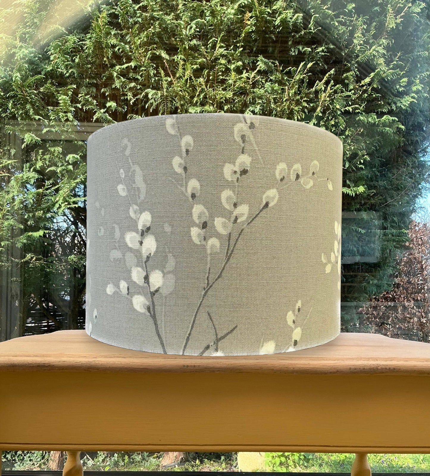 Grey Pussy Willow Drum Lampshade | Neutral Botanical Print